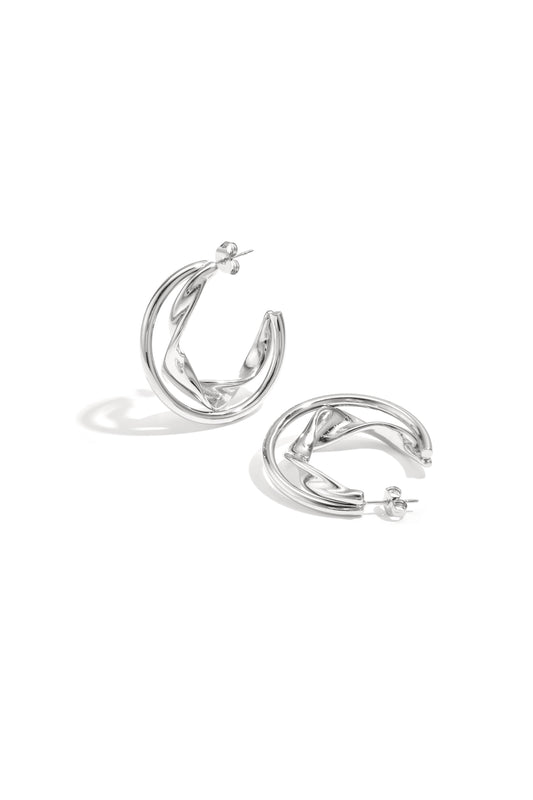 Dubbele chunky hoops met gedraaid detail Zilver
