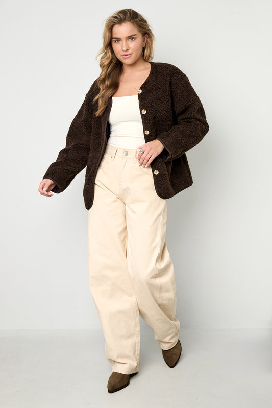 Bruine Teddy jas met knopen