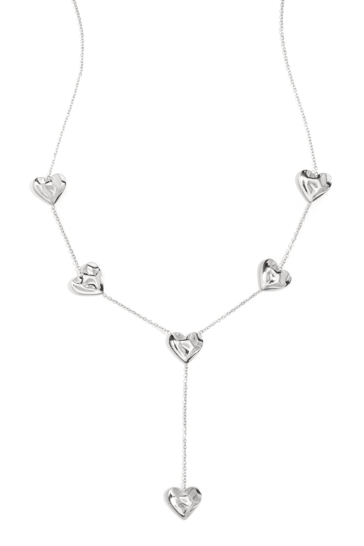 Zilveren Y-ketting met hartjes