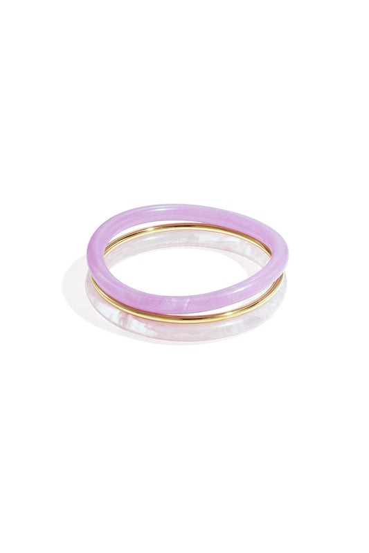 Bangle armbandenset met lila en beige armbanden