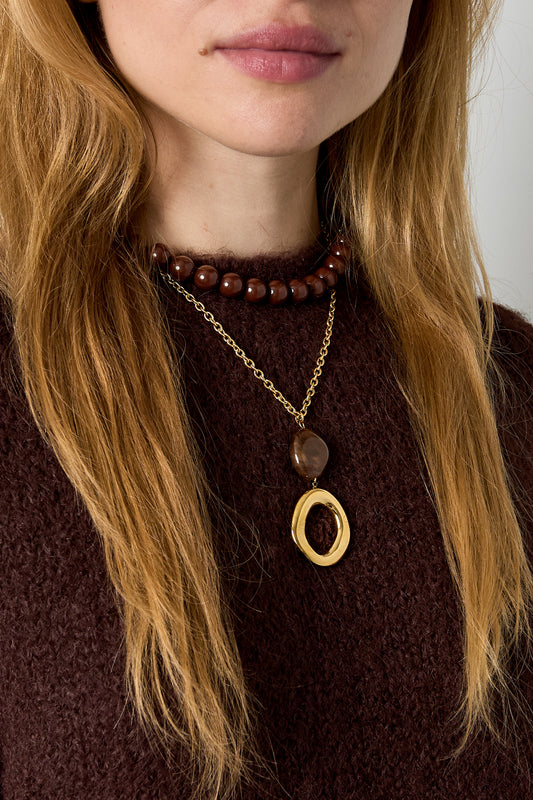 Mocha pendant ketting | RVS dames ketting bruin | Gitelier