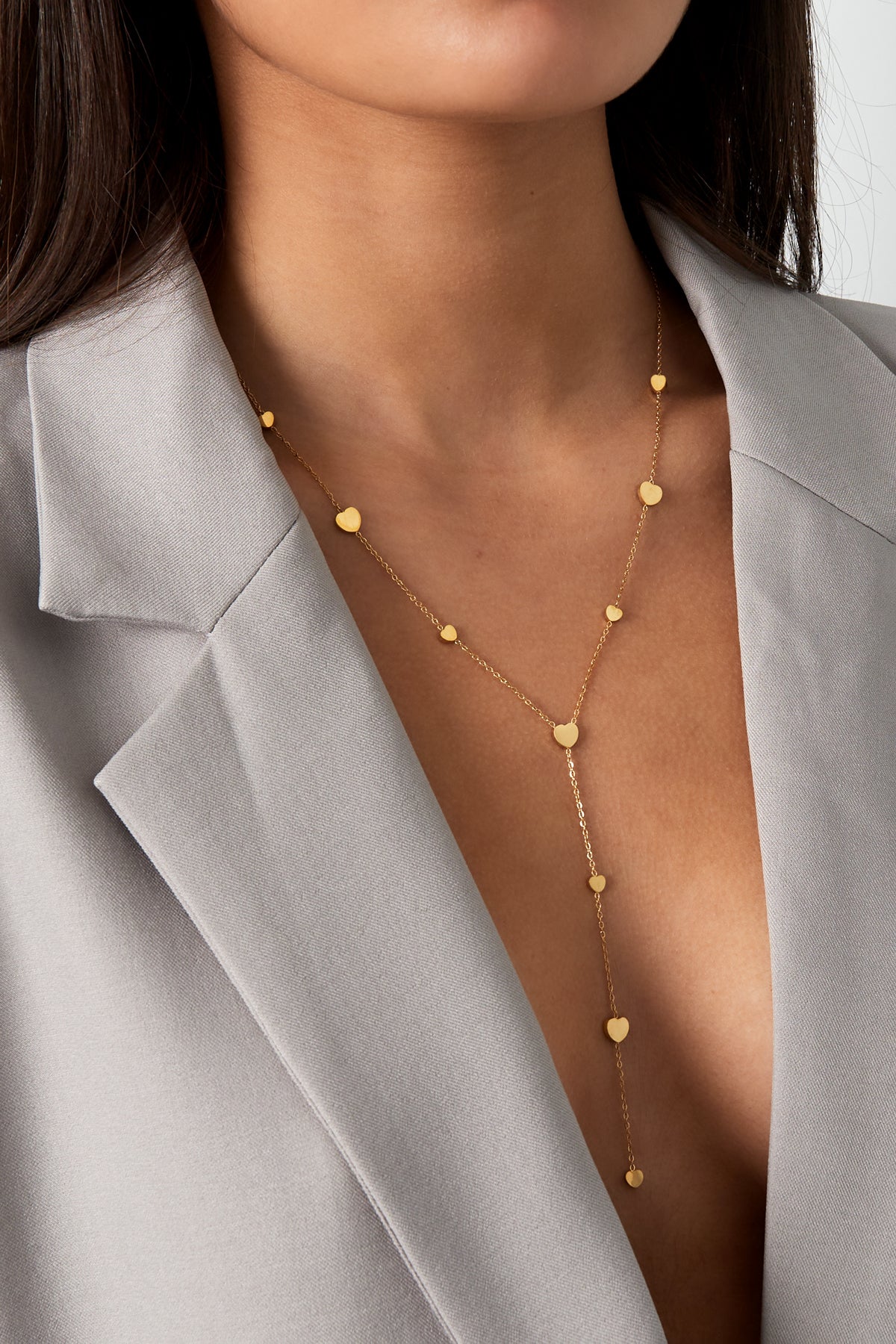Gouden hartjes Y-ketting van roestvrij staal met minimalistisch design