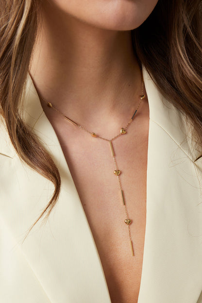 Gouden Y-ketting met kleine hartjes details van stainless steel
