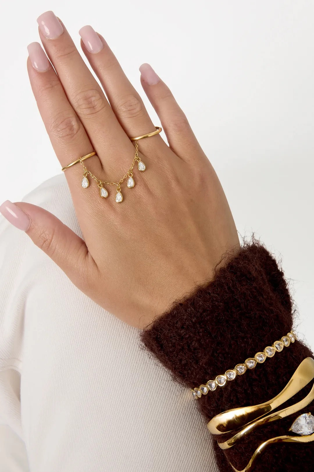 Crystal drop ring chain