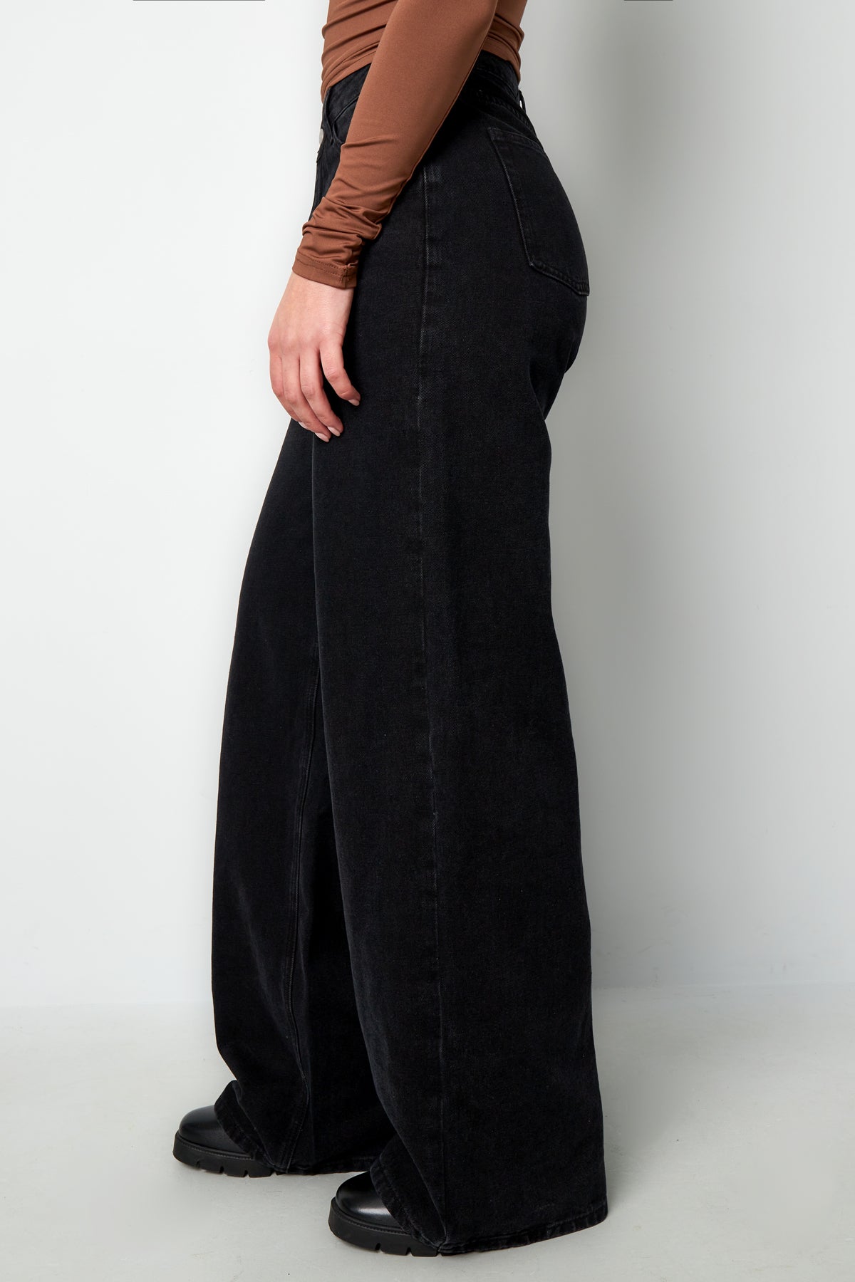 Geweven Katoen Vrouwen Wide Leg Jeans Casual Solide Kleur