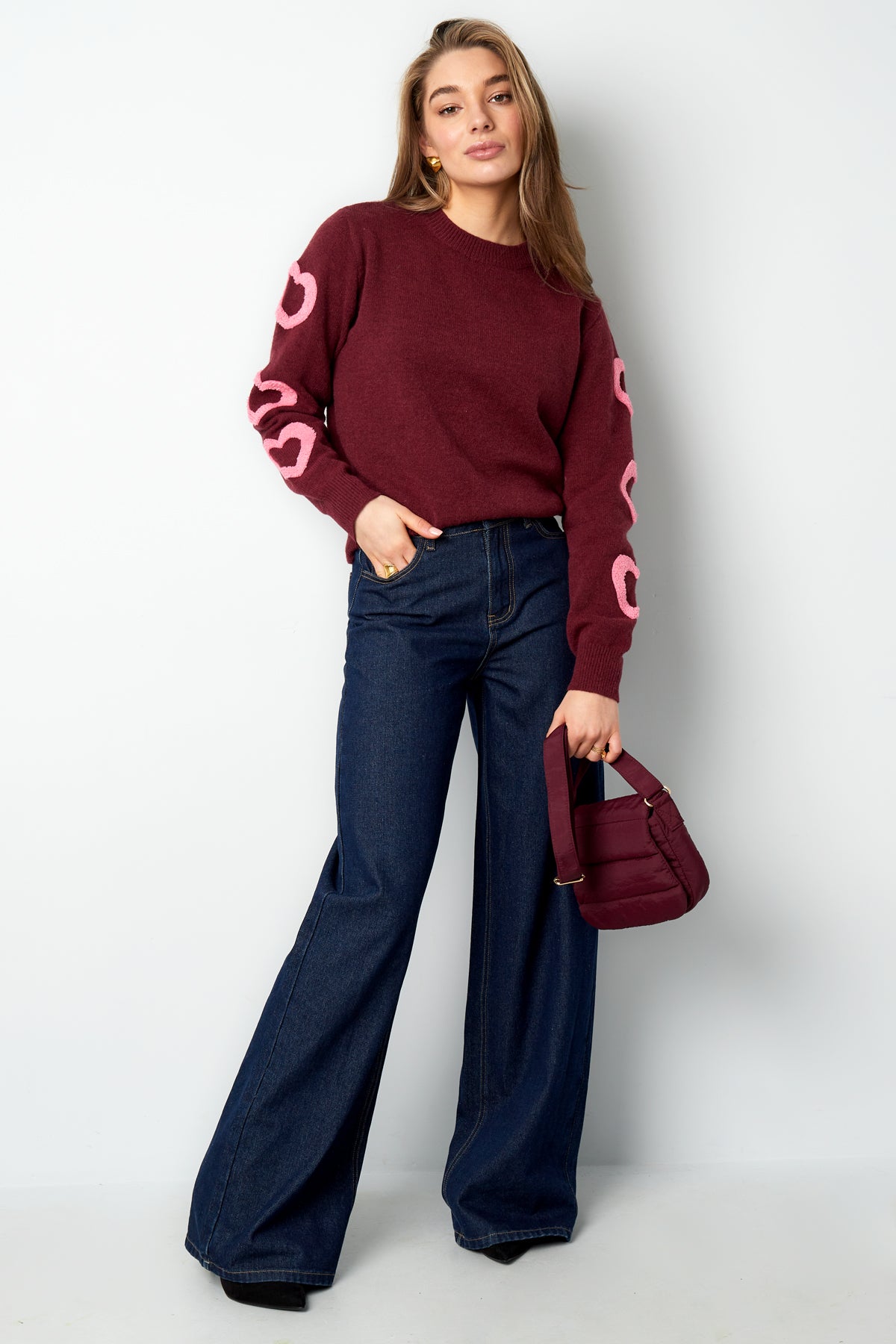 Geweven Katoen Vrouwen Wide Leg Jeans Casual Solide Kleur