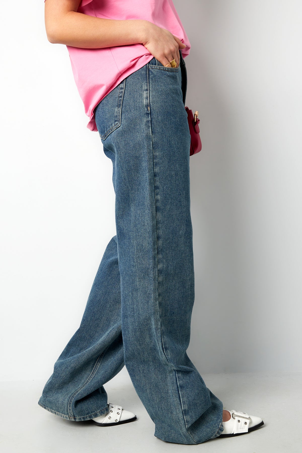 Geweven Katoen Vrouwen Wide Leg Jeans Casual Solide Kleur