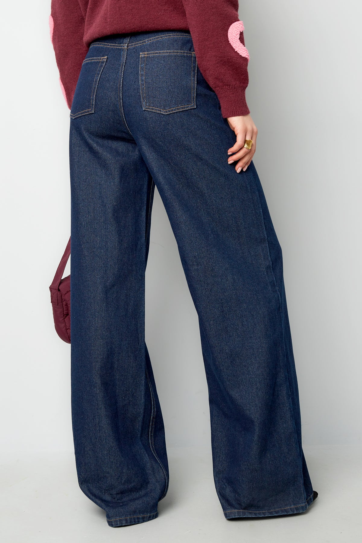 Geweven Katoen Vrouwen Wide Leg Jeans Casual Solide Kleur