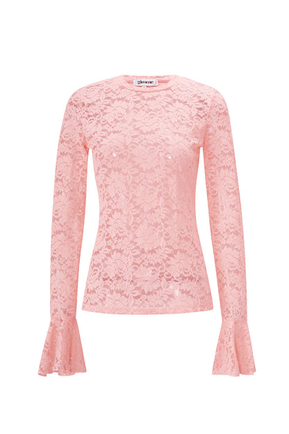 Geweven Polyester Lange Mouwen Tops Elegante Kanten Panel