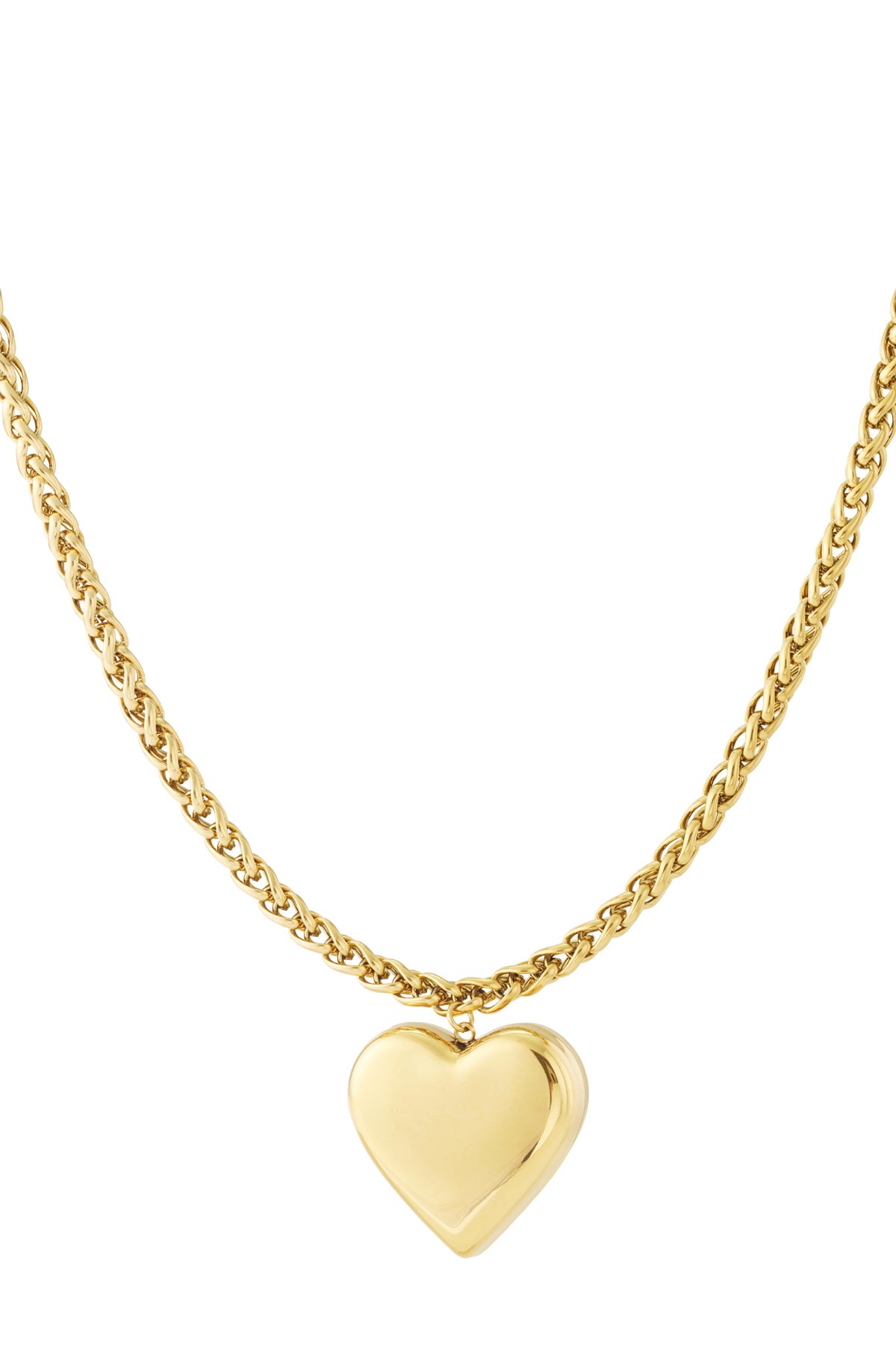 Gouden schakelketting met grote hart hanger van roestvrij staal

