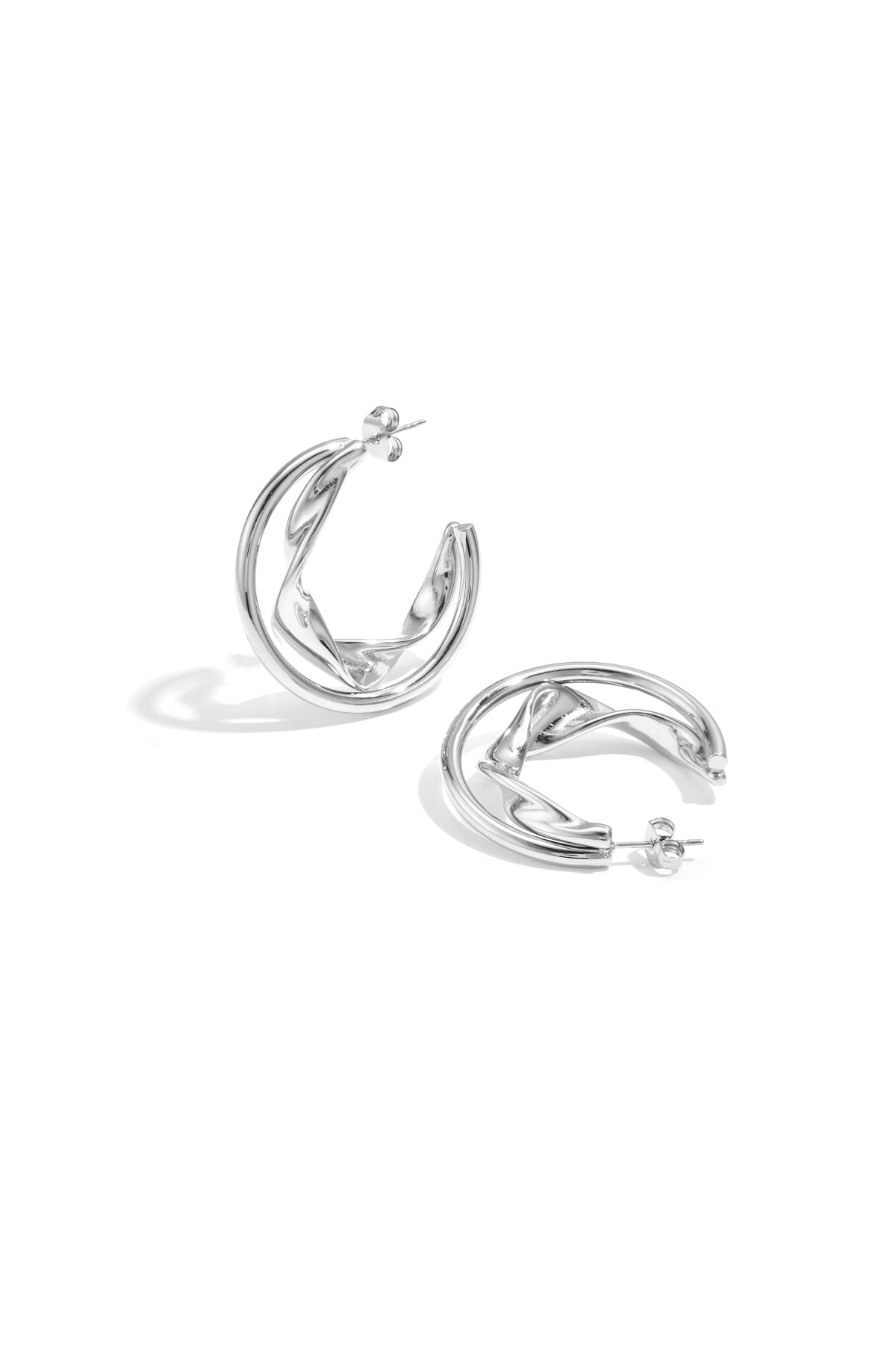 Dubbele chunky hoops met gedraaid detail Zilver 