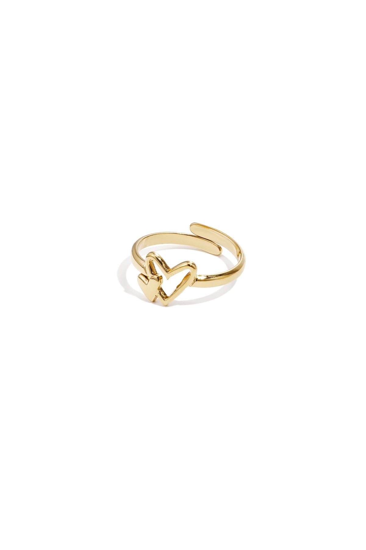 Gouden verstelbare ring met dubbele hartjes van roestvrij staal

