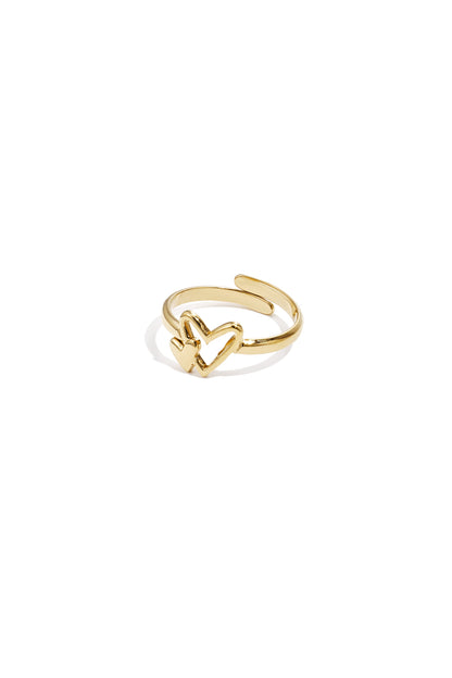 Gouden verstelbare ring met dubbele hartjes van roestvrij staal
