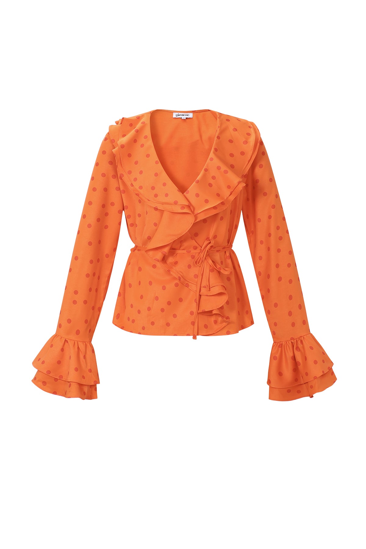 Koningsdag Oranje polkadot wikkelblouse met ruffles