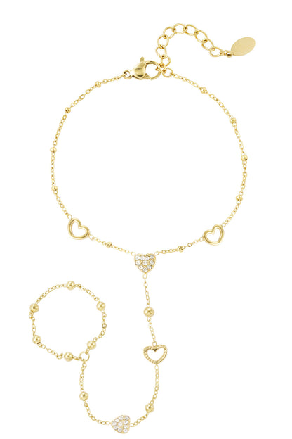 Gouden  Heart Hand Chain met hartjes en steentjes