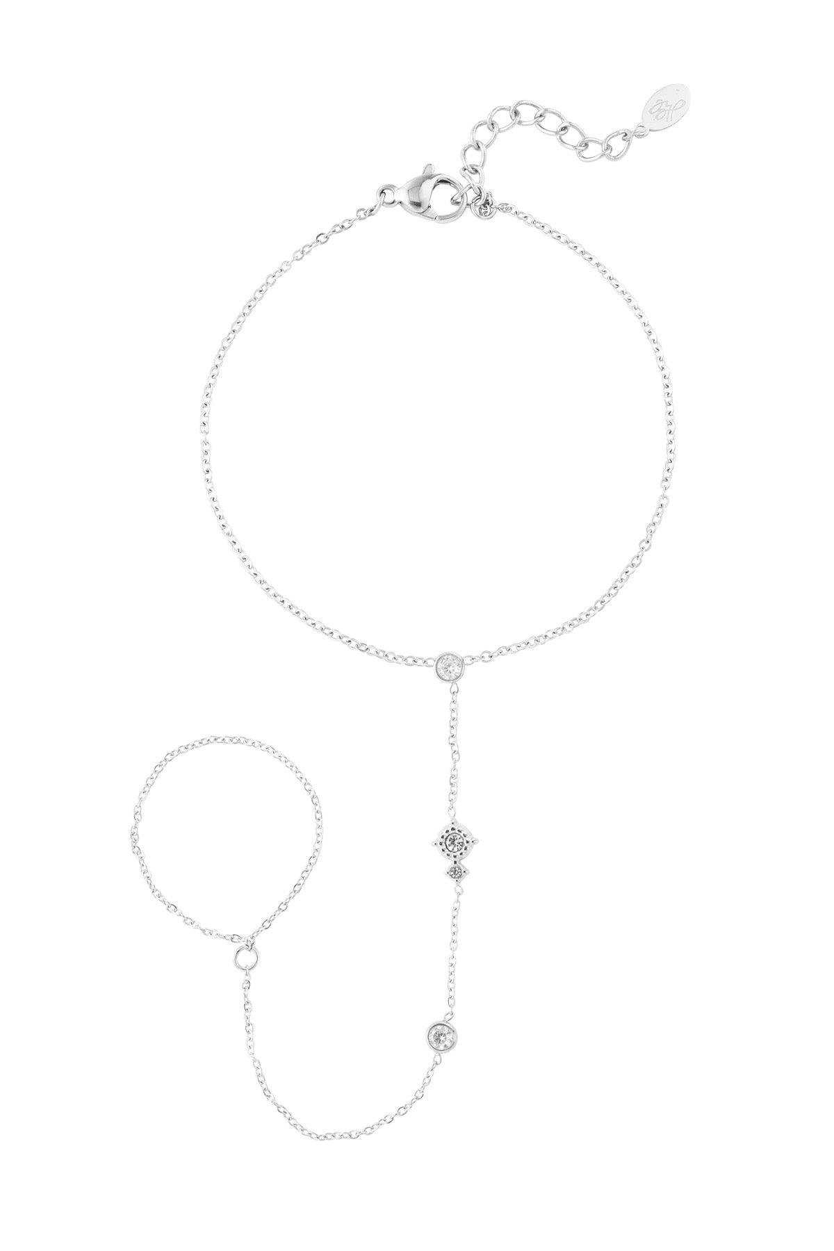 Zilveren Sparkle Handchain met Steentjes
