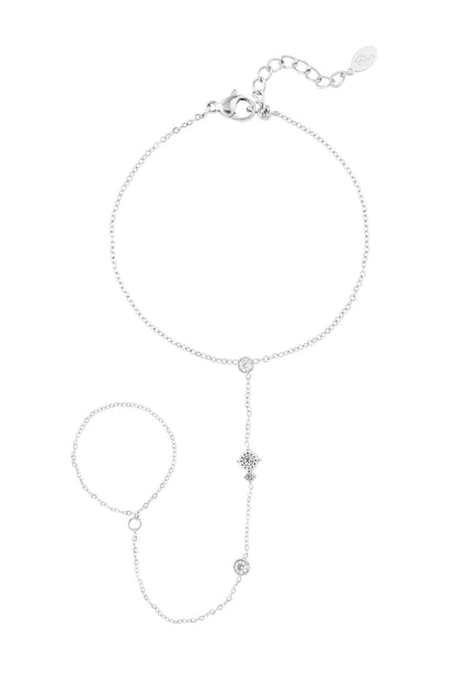 Zilveren Sparkle Handchain met Steentjes