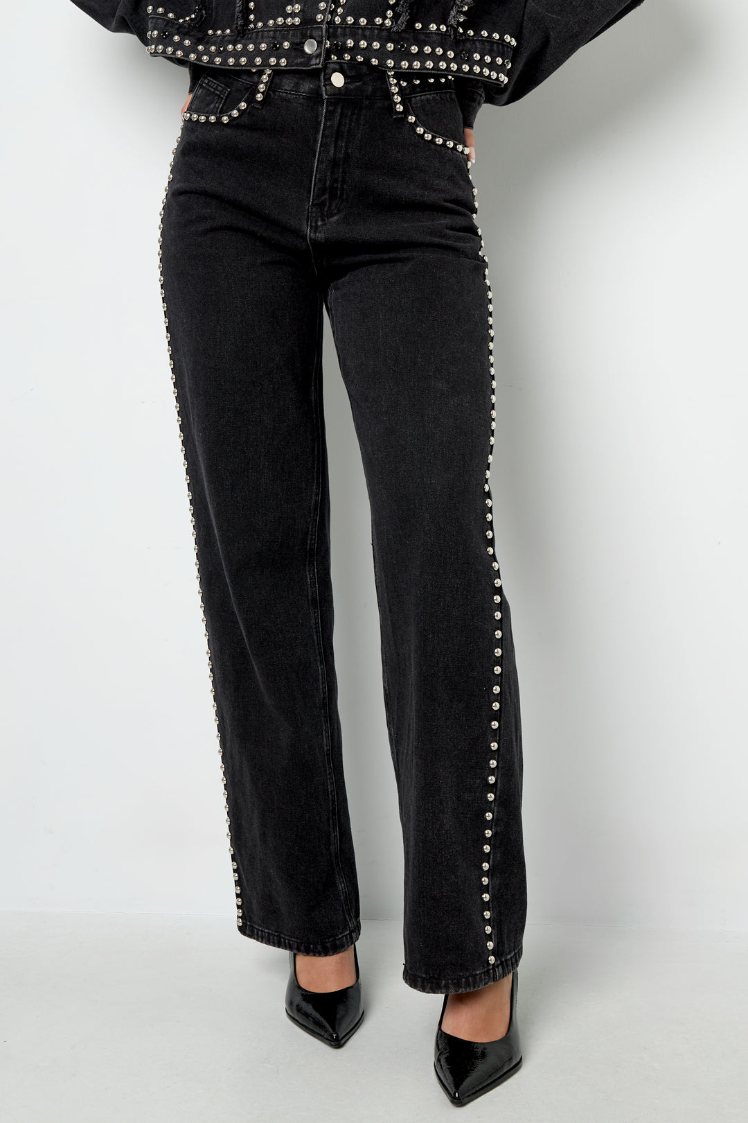 Zwarte rechte jeans met studs dames