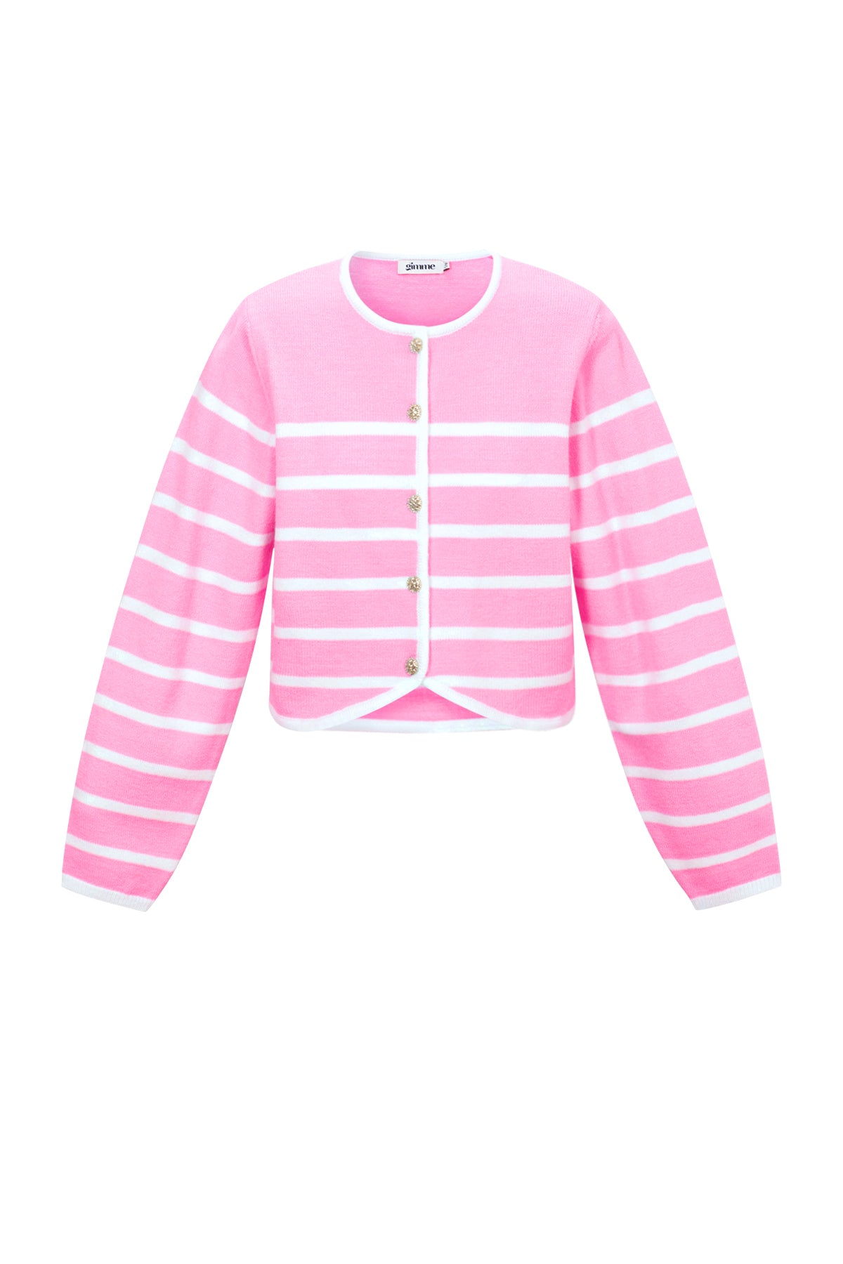 Gestreepte gebreide vest roze en wit