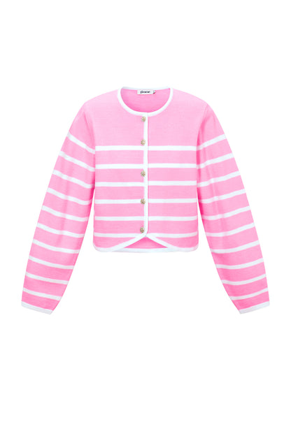 Gestreepte gebreide vest roze en wit