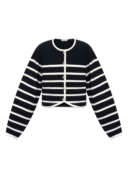 Zwart gebreid vest met strepen 