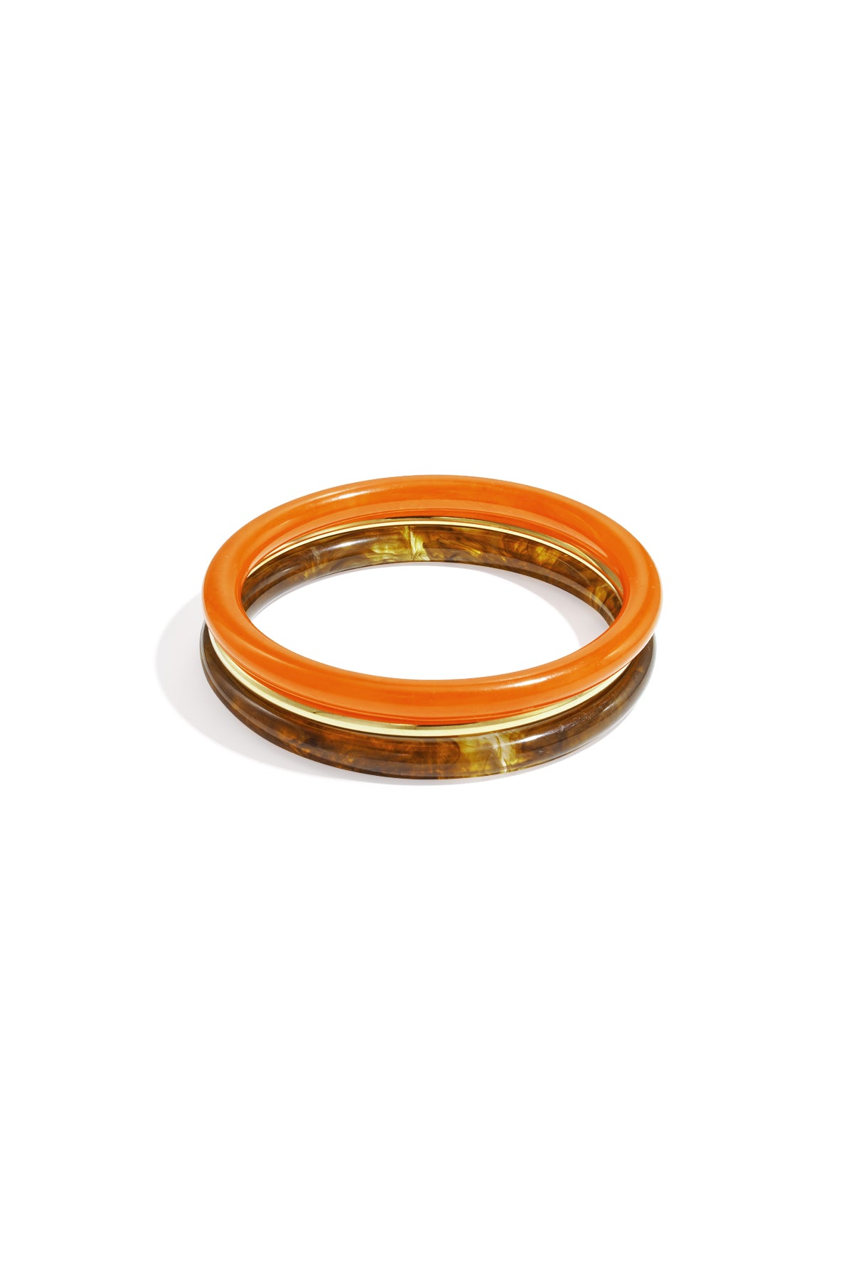 Bangle armbandenset met oranje en beige armbanden