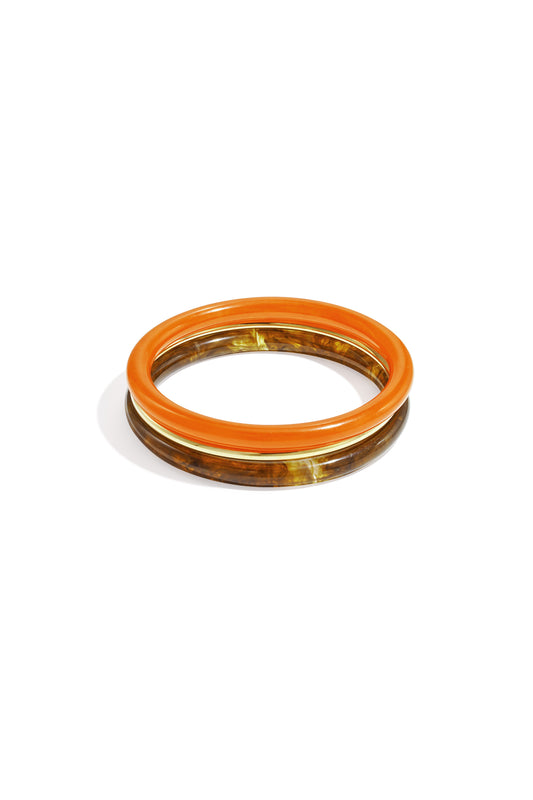 Bangle armbandenset met oranje en beige armbanden