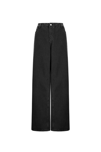 Geweven Katoen Vrouwen Wide Leg Jeans Casual Solide Kleur