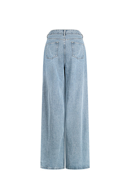 Geweven Katoen Vrouwen Wide Leg Jeans Casual Solide Kleur