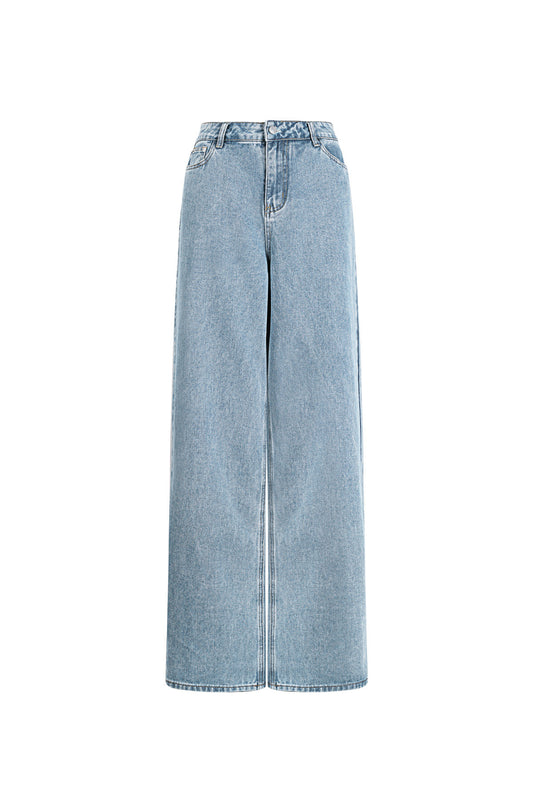 Geweven Katoen Vrouwen Wide Leg Jeans Casual Solide Kleur