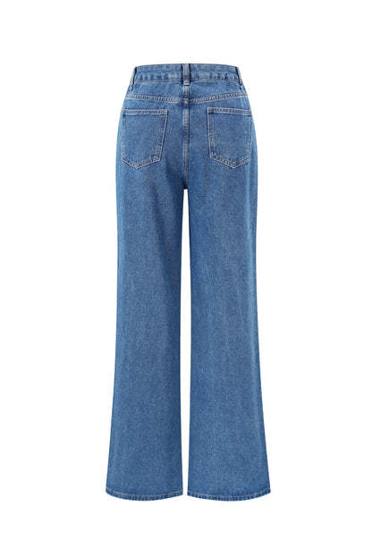 Cotton Woven Vrouwen Rechte Jeans Hart Borduurwerk Casual