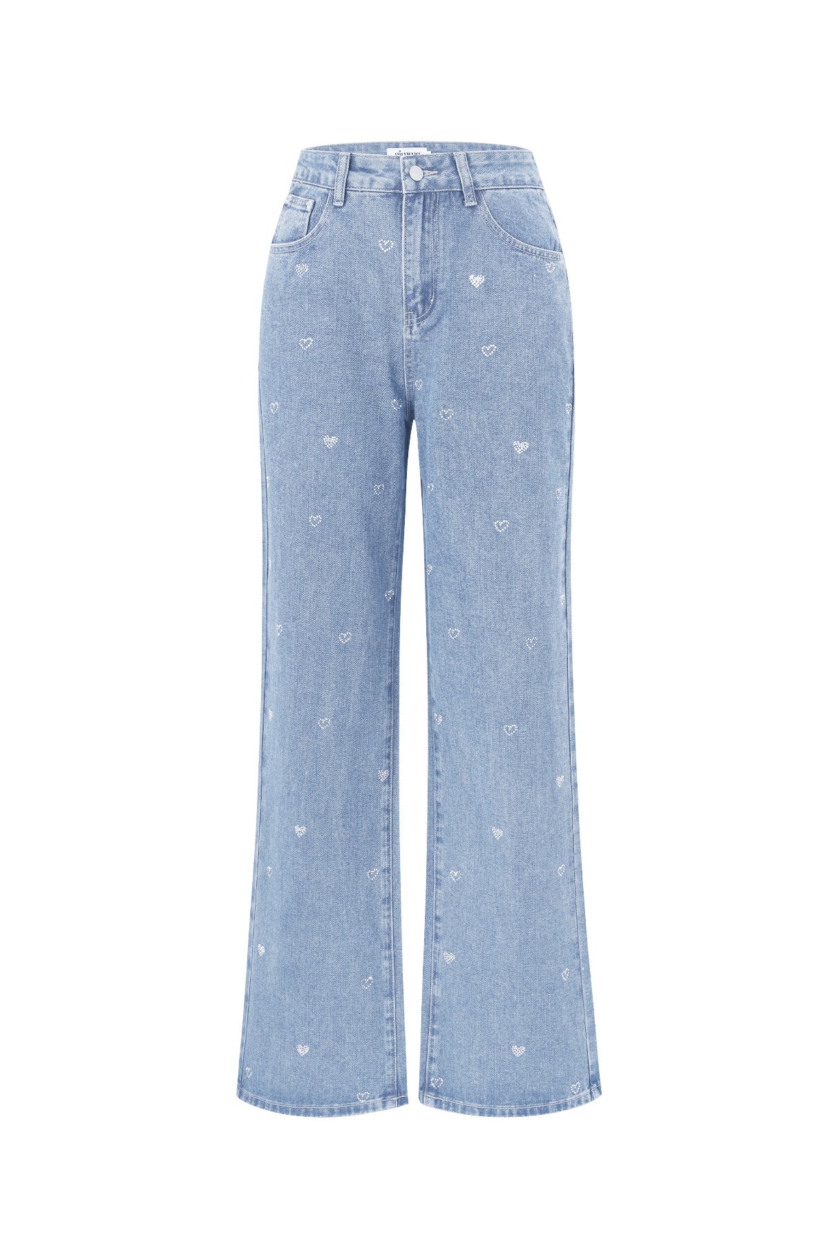 Cotton Woven Vrouwen Rechte Jeans Hart Borduurwerk Casual