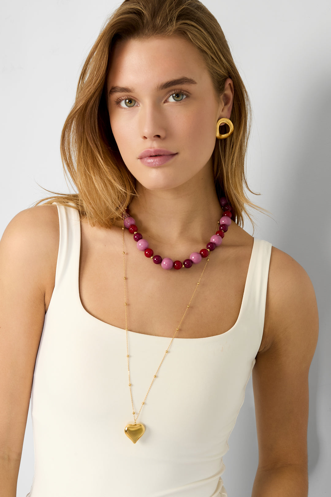 Roestvrijstalen lange kettingen met hart, casual, dagelijks, eenvoudig, serie, damessieraden