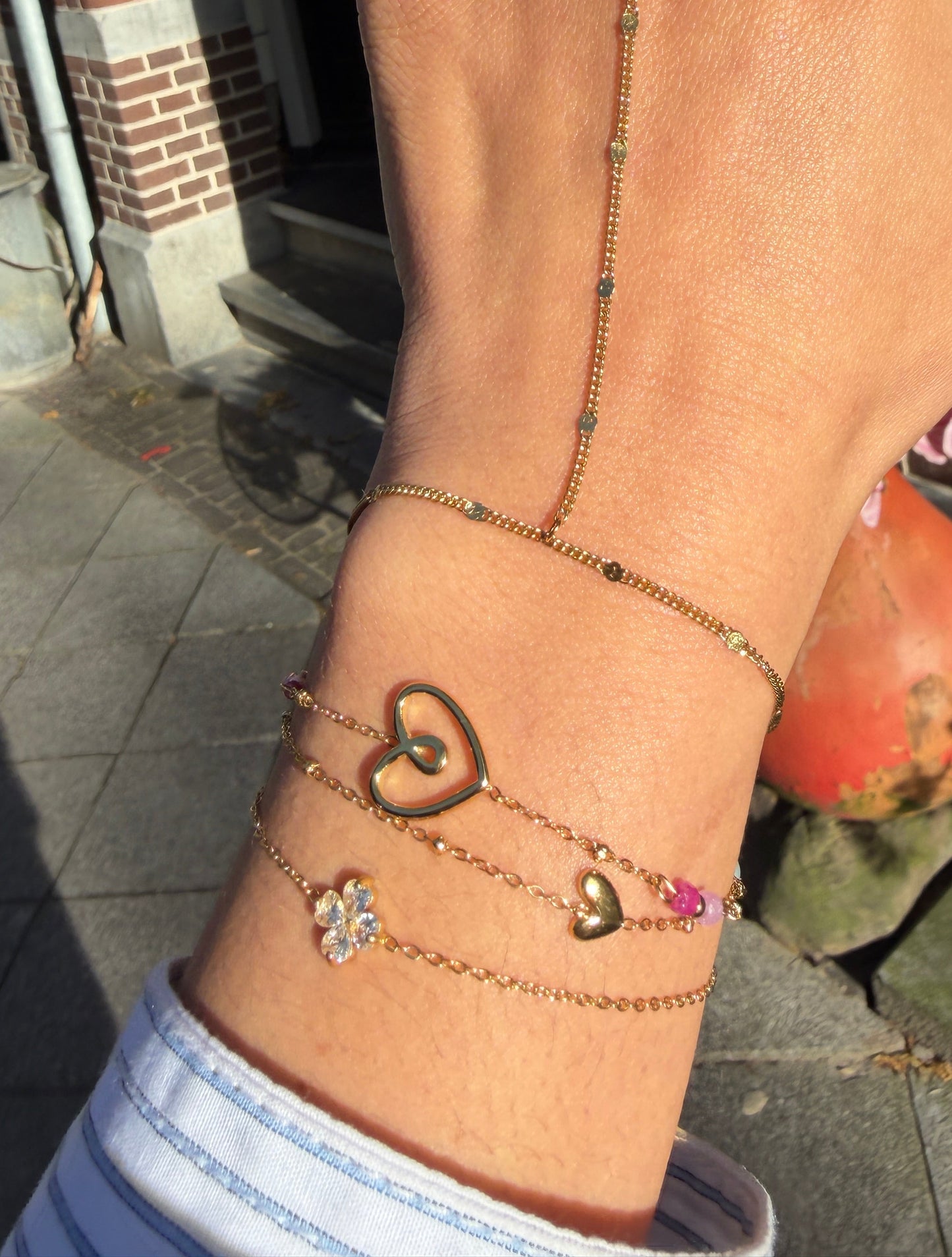 Stainless steel charm bracelets with hearts, casual, everyday and simple, women's jewelry 