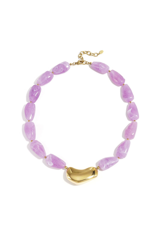 Dames sieraden - Acryl Kralen Ketting met Gouden Detail in de kleur Lila
