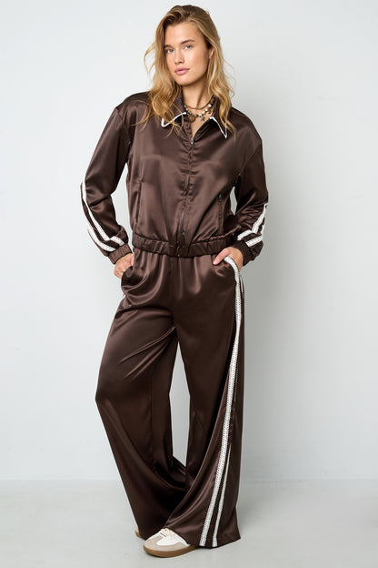 Satijnlook broek met wijde pijpen 