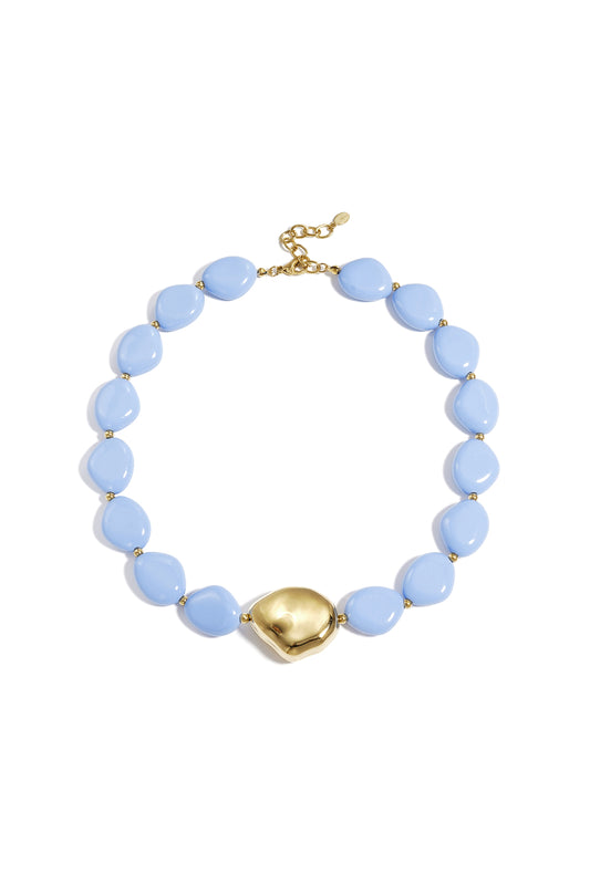 Baby blauw Statement kralenketting met goud accent
