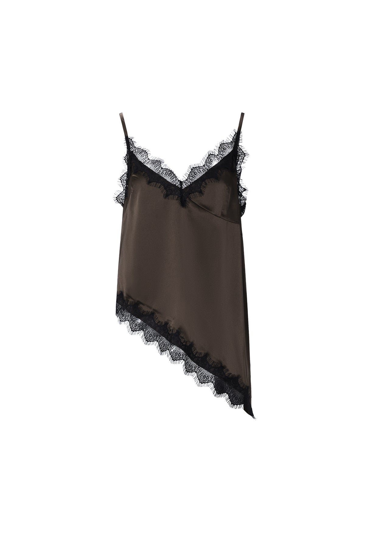 Asymmetrische bruine top met kant detail