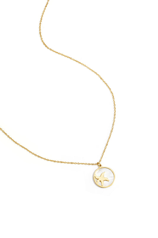 Gouden dames Ketting met zeester in cirkel