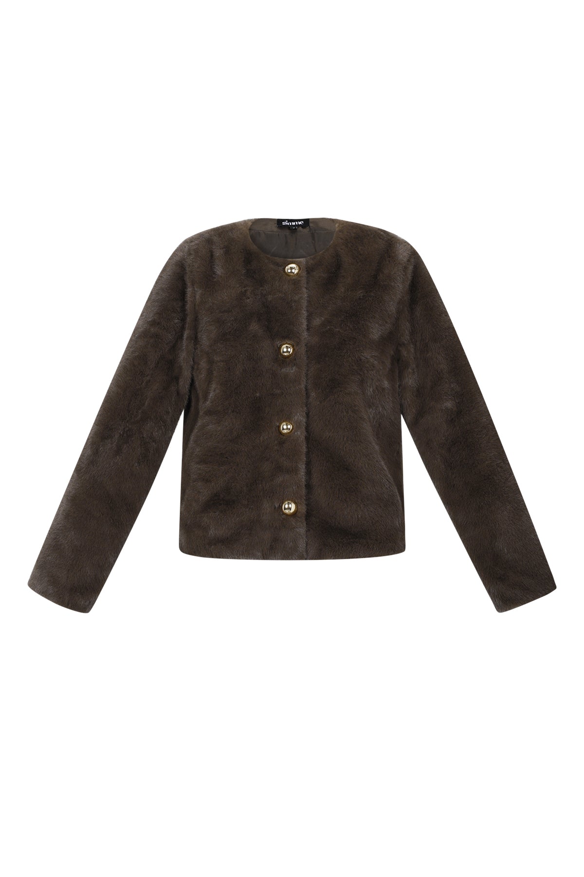 Bruine Faux Fur Jacket met Gouden Knopen