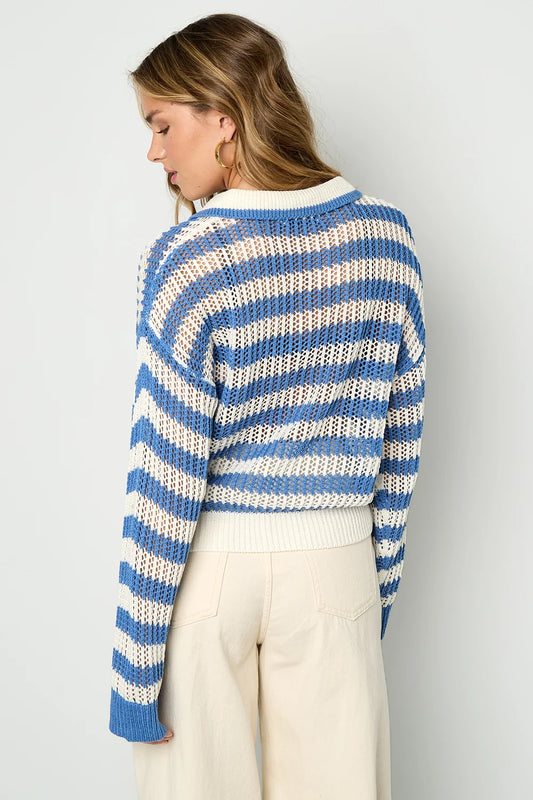 Gestreepte longsleeve Polo blauw