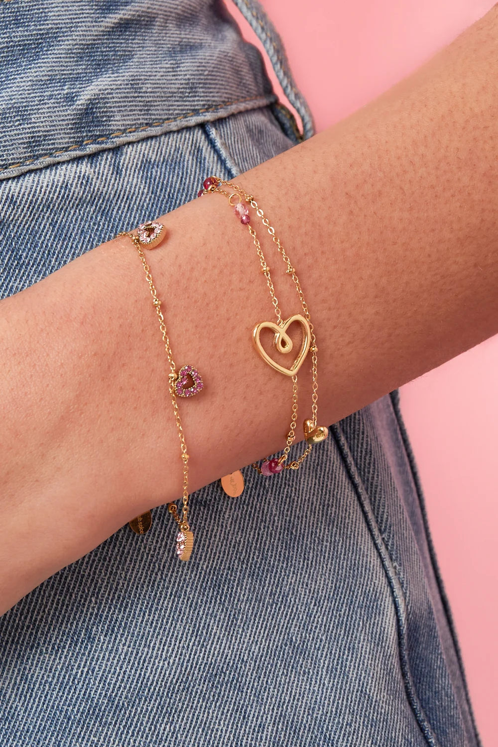 Stainless steel charm bracelets with hearts, casual, everyday and simple, women's jewelry 