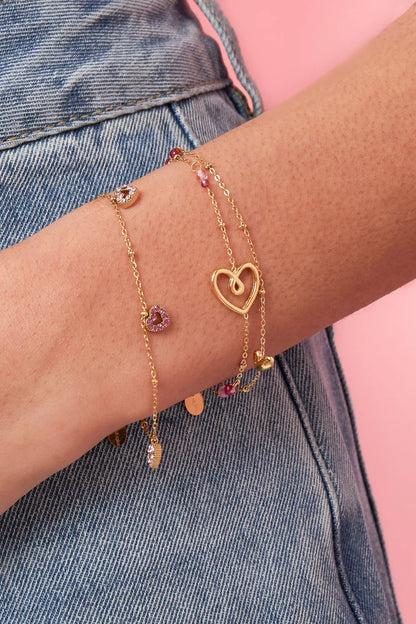 Stainless steel charm bracelets with hearts, casual, everyday and simple, women's jewelry 