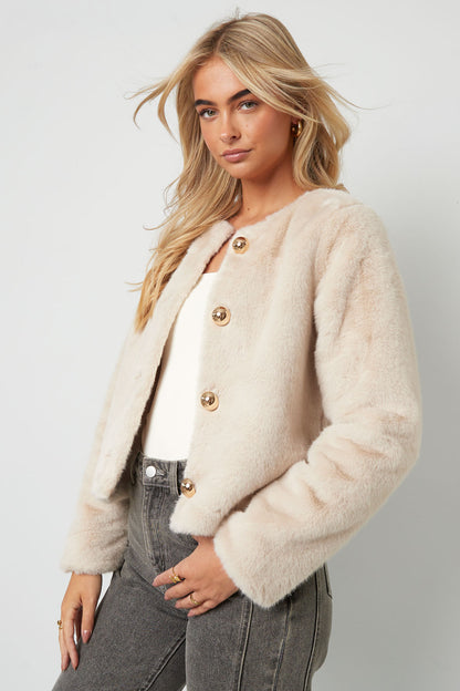 Off-white Faux Fur Jacket met Gouden Knopen