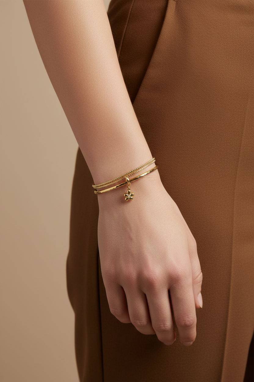 Gelaagde bangles met bedel - Bloem of Ster