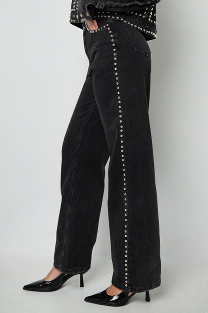 Denim jeans met zilveren studs detail