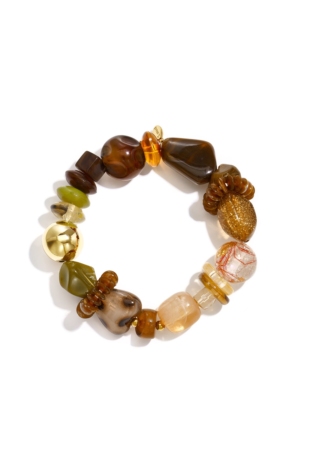 SEO-titel:
Dames kralenarmband van RVS & acryl in kleur groen en bruin