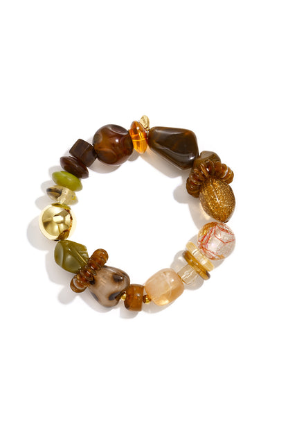 SEO-titel:
Dames kralenarmband van RVS & acryl in kleur groen en bruin