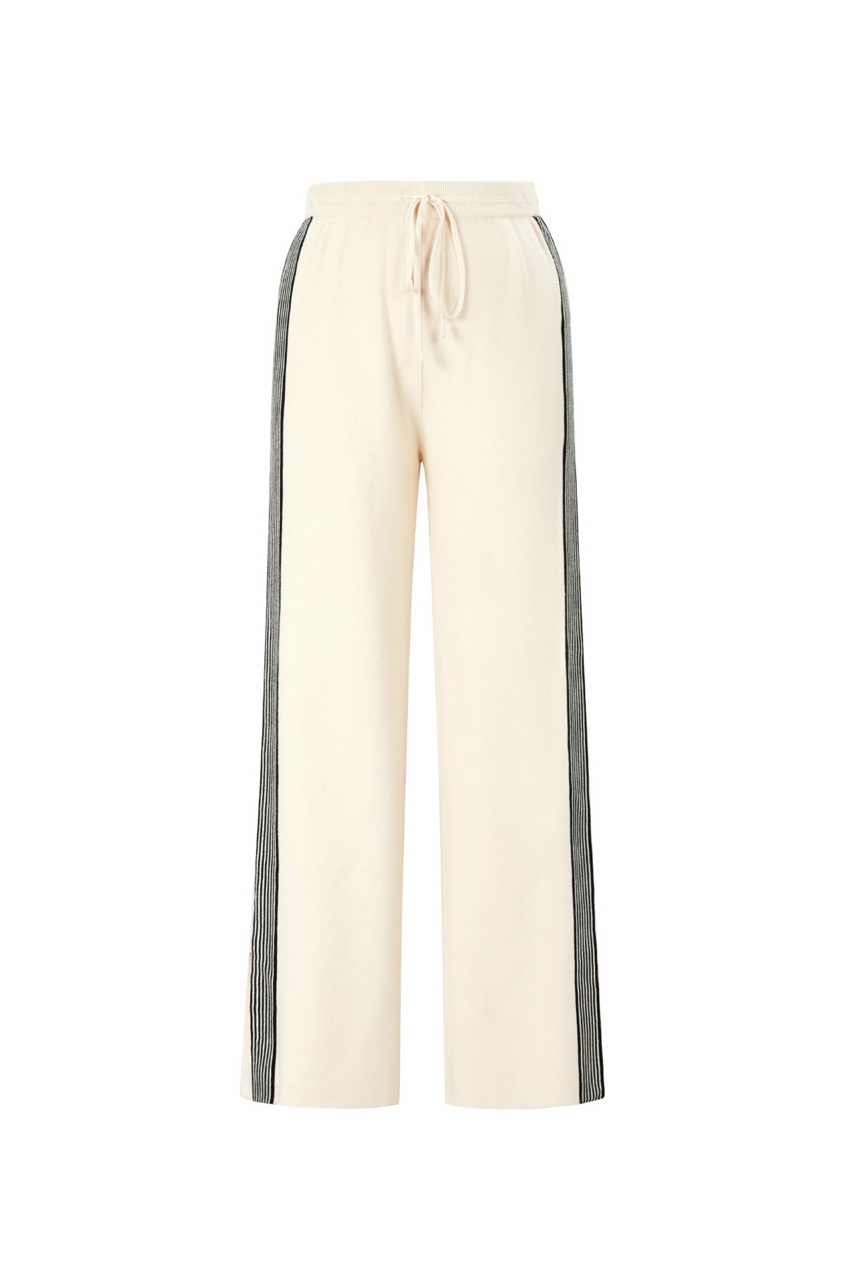Gebreide loungebroek met zijstrepen beige