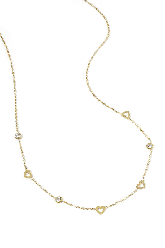 Ketting met hart en diamant bedels - roestvrij staal